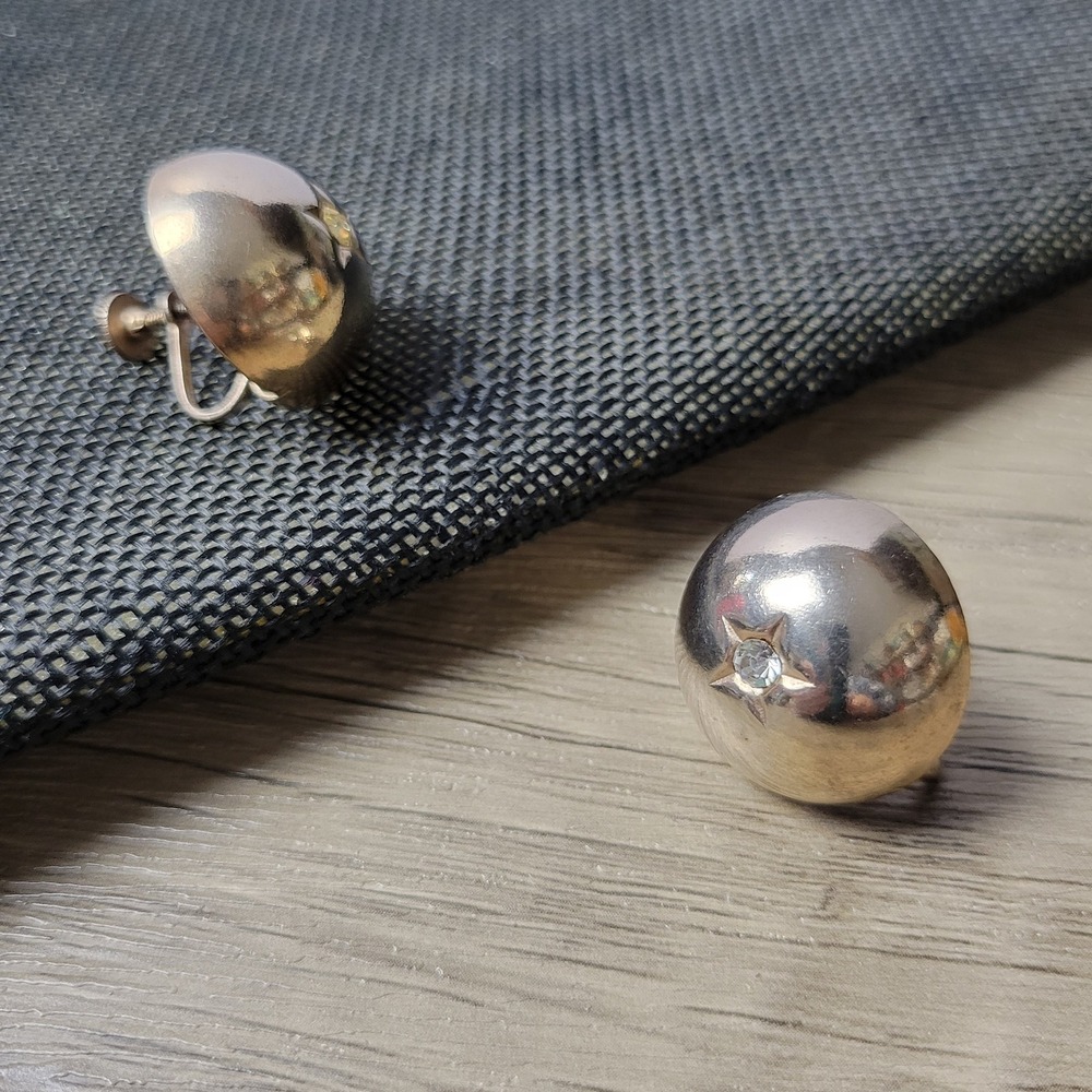 MCM screwback earrings gold-tone rhinestone‎ stars pinup vtg jewelry celestial